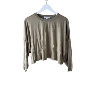 Something Navy Womens XS Olive Green Cotton Rose Viscose Cropped Long Sleeve Top